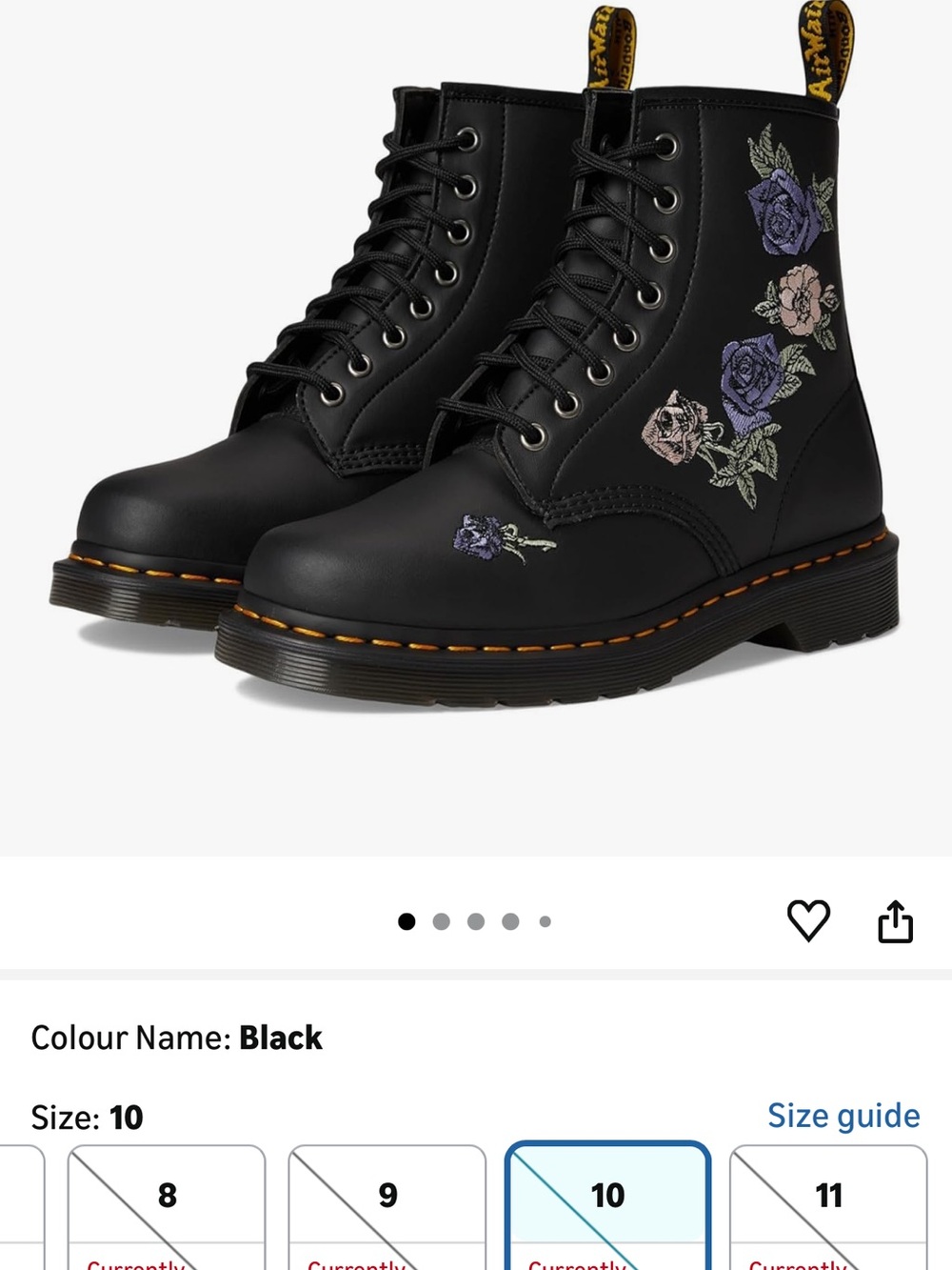Dr. Martens Black 8-Eye Lace-Up Boots with Embroidered Floral Motif